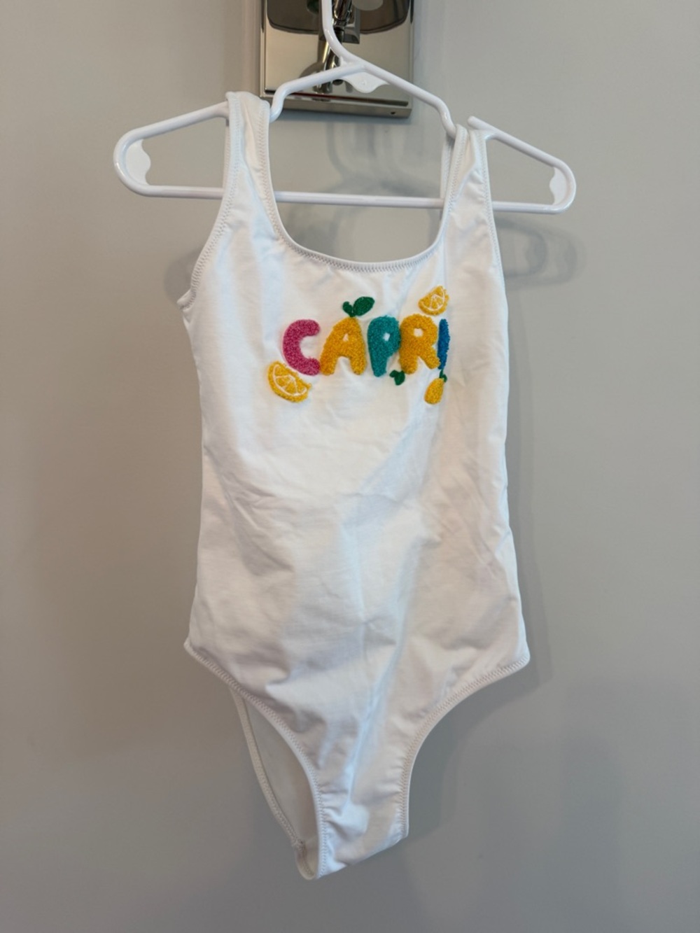 MC2 Saint Barth White Girls' Swimsuit with Pastel Detail